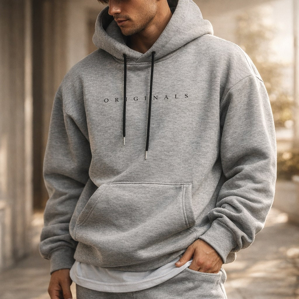Sweat à capuche pour homme à cordon ajustable, poche kangourou frontale, coupe droite décontractée