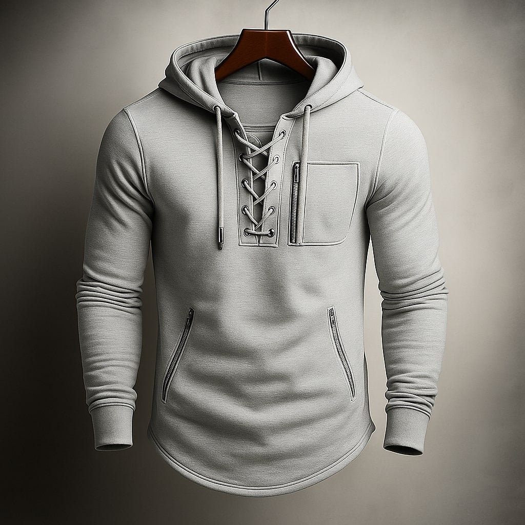 Sweat à capuche pour hommes avec laçage devant et poches zippées