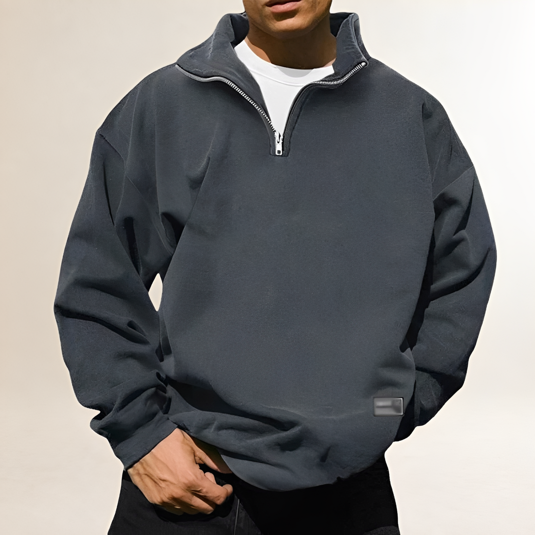 Sweat-shirt à demi-zip pour homme col montant coupe décontractée