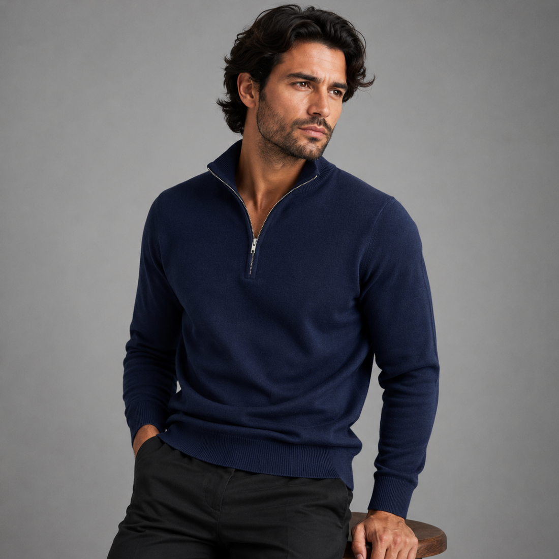 Sweatshirt homme à col montant zippé à mi-longueur coupe ajustée