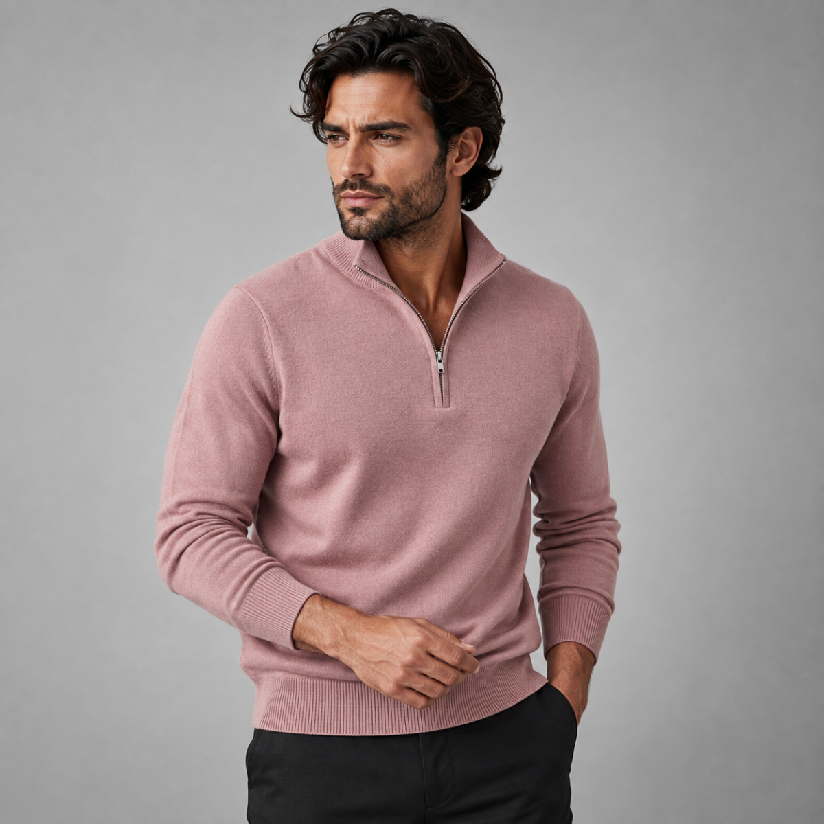 Sweatshirt homme à col montant zippé à mi-longueur coupe ajustée
