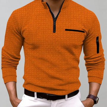 Sweatshirt homme à col zippé avec poche poitrine manches longues ajusté