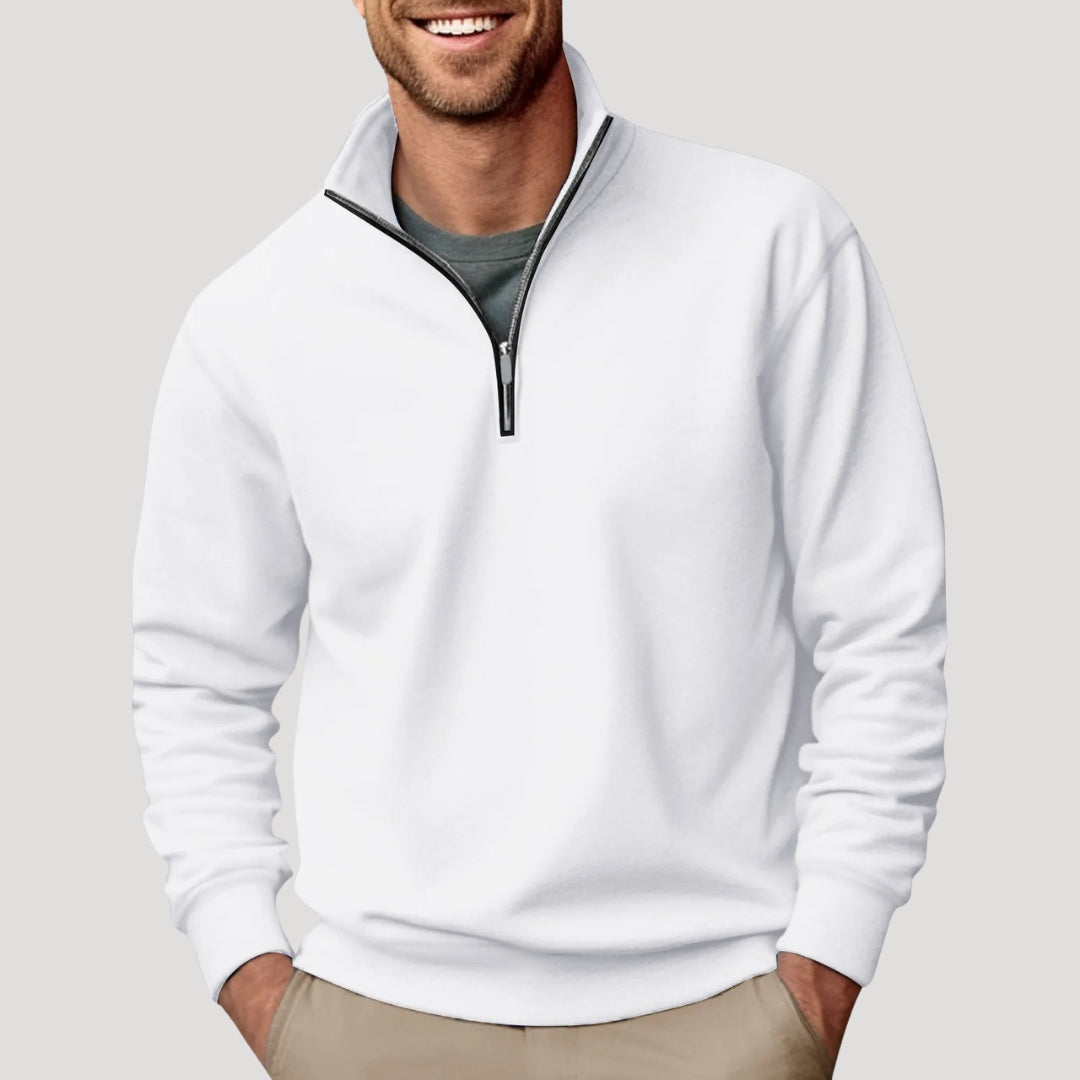 Sweatshirt homme mi-zip léger avec poignets côtelés et coupe décontractée