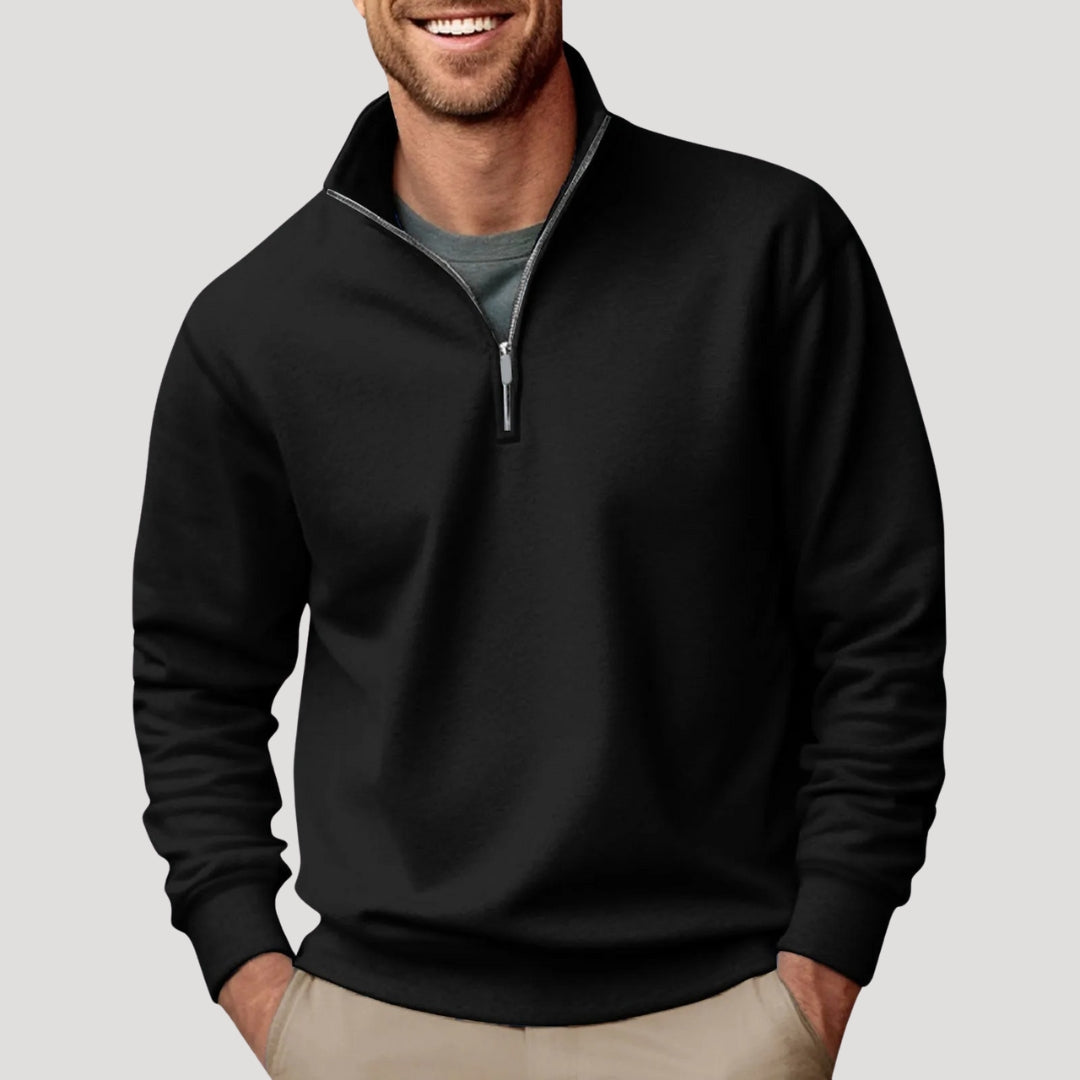 Sweatshirt homme mi-zip léger avec poignets côtelés et coupe décontractée