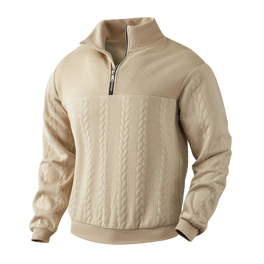 Sweatshirt homme à zip quarter motif texturé manches longues coupe décontractée