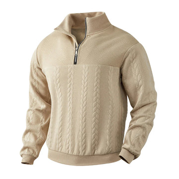 Sweatshirt homme à zip quarter motif texturé manches longues coupe décontractée
