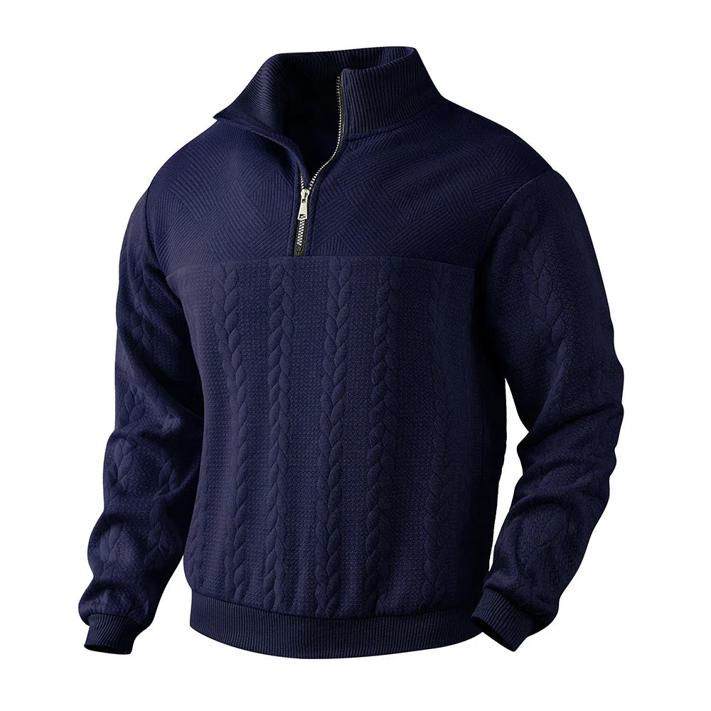 Sweatshirt homme à zip quarter motif texturé manches longues coupe décontractée