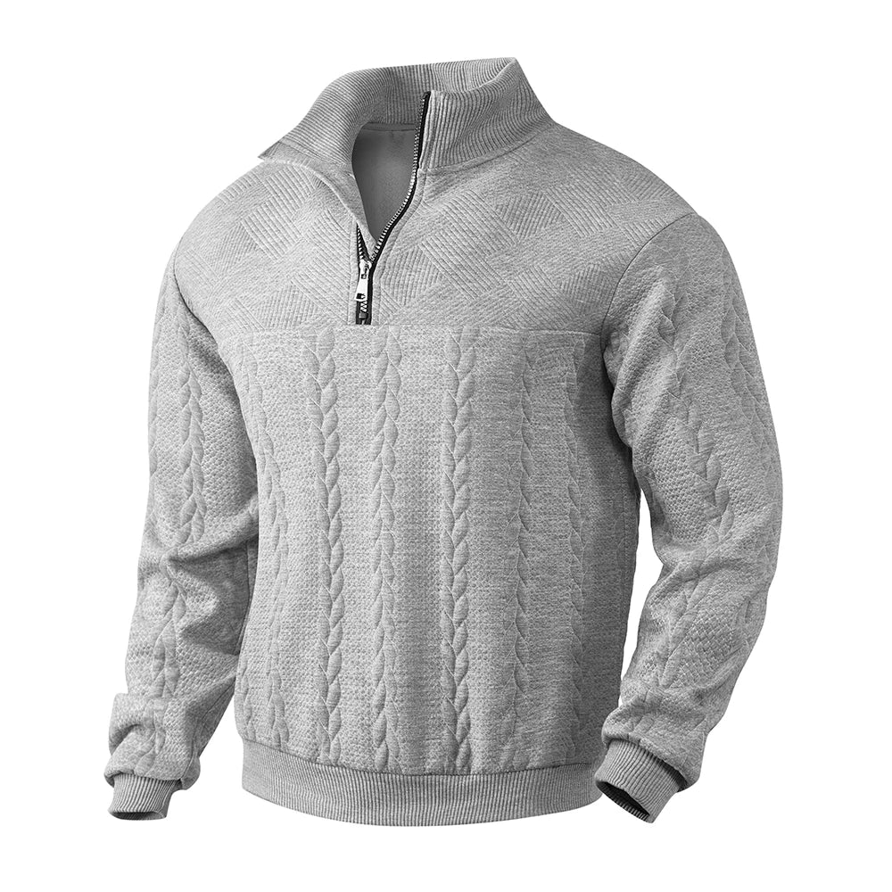 Sweatshirt homme à zip quarter motif texturé manches longues coupe décontractée