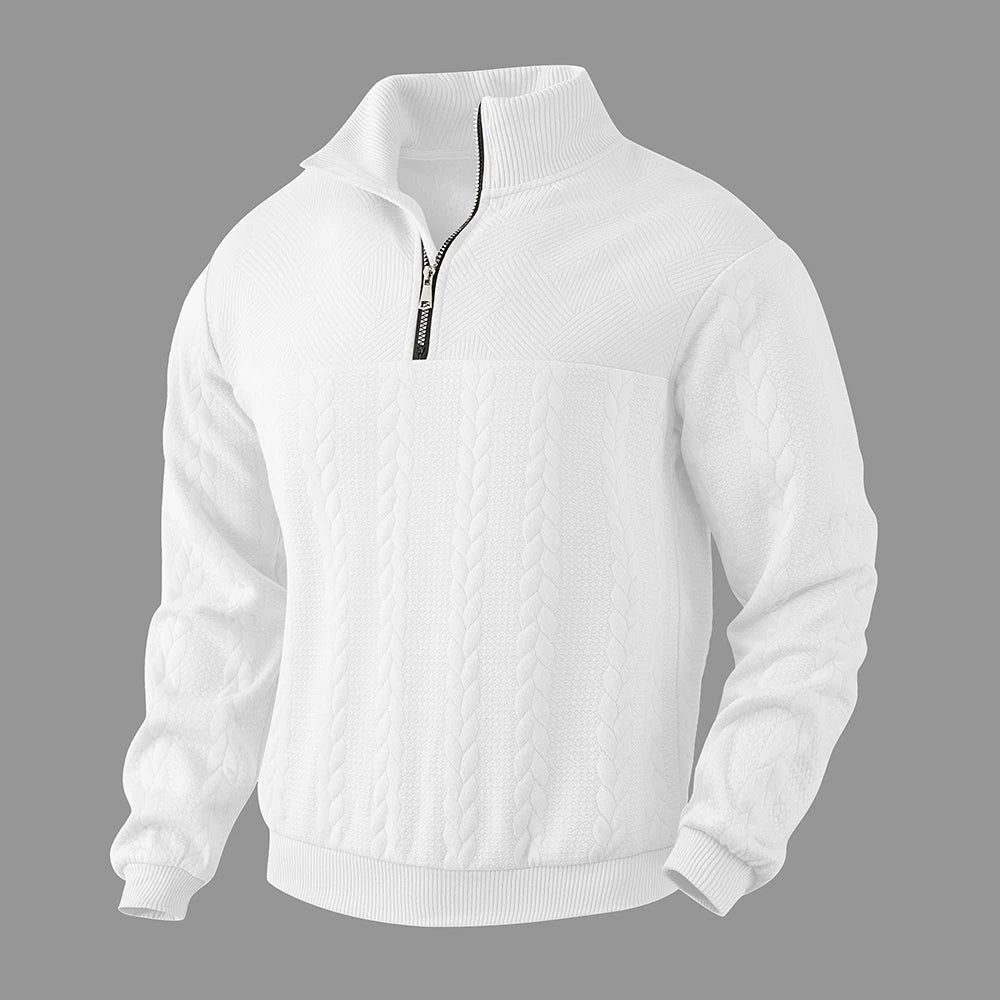 Sweatshirt homme à zip quarter motif texturé manches longues coupe décontractée