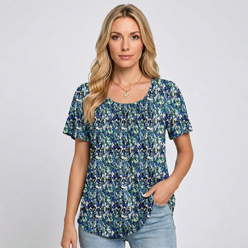 T-shirt femme à manches courtes avec plis frontaux coupe décontractée