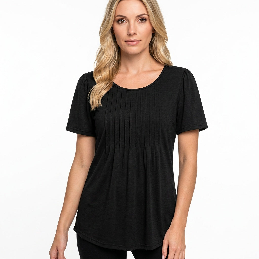 T-shirt femme à manches courtes avec plis frontaux coupe décontractée