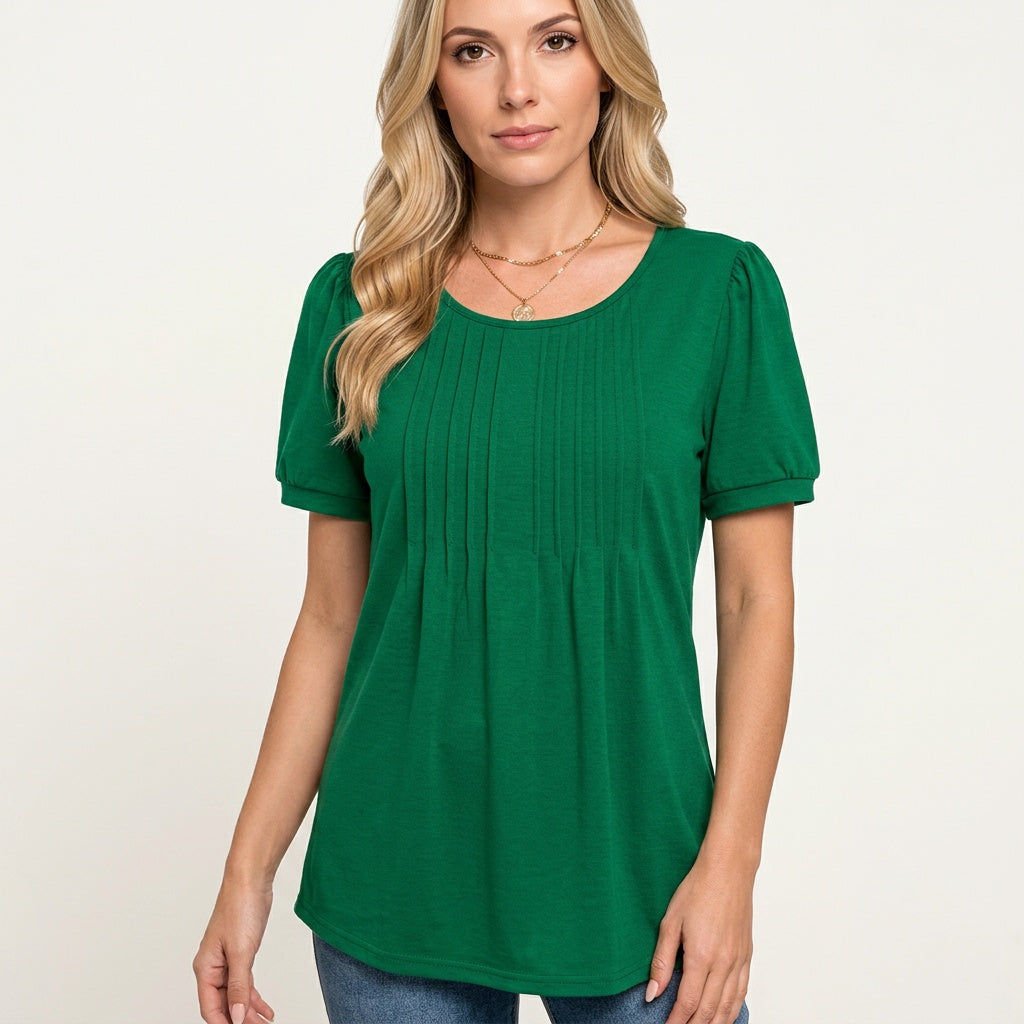 T-shirt femme à manches courtes avec plis frontaux coupe décontractée