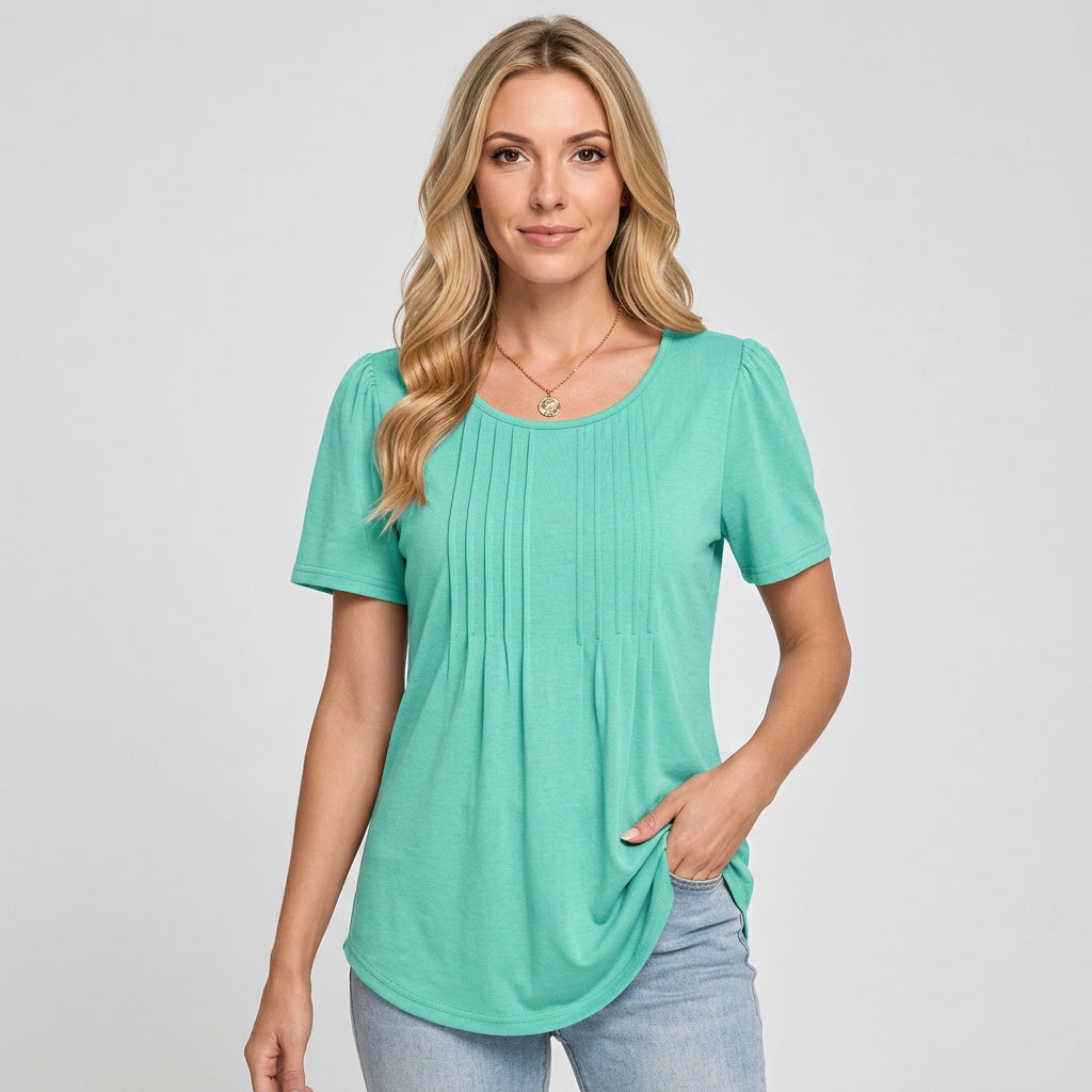 T-shirt femme à manches courtes avec plis frontaux coupe décontractée