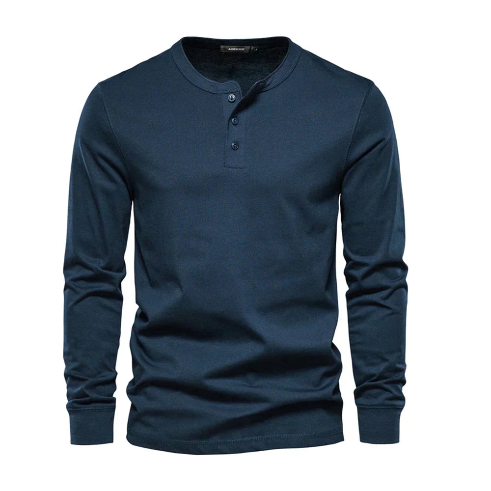 T-shirt homme à manches longues style henley col boutonné coupe régulière
