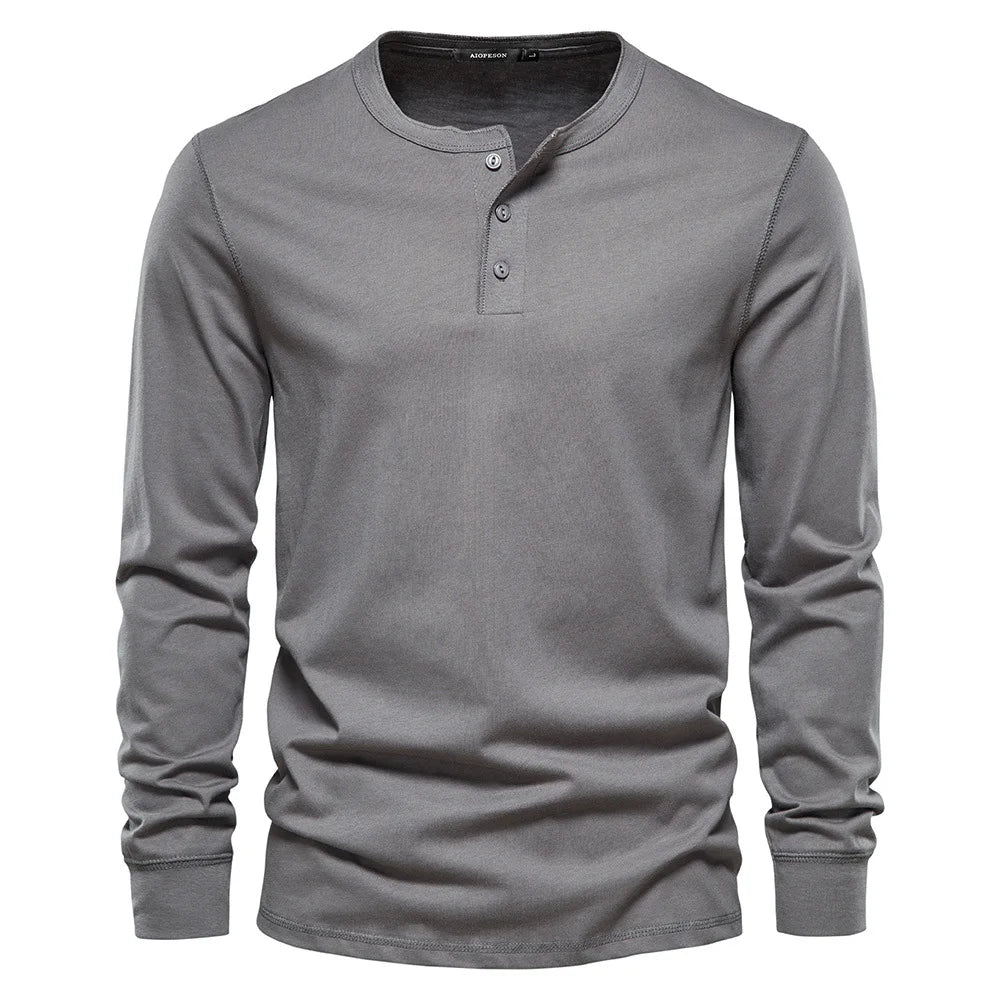 T-shirt homme à manches longues style henley col boutonné coupe régulière