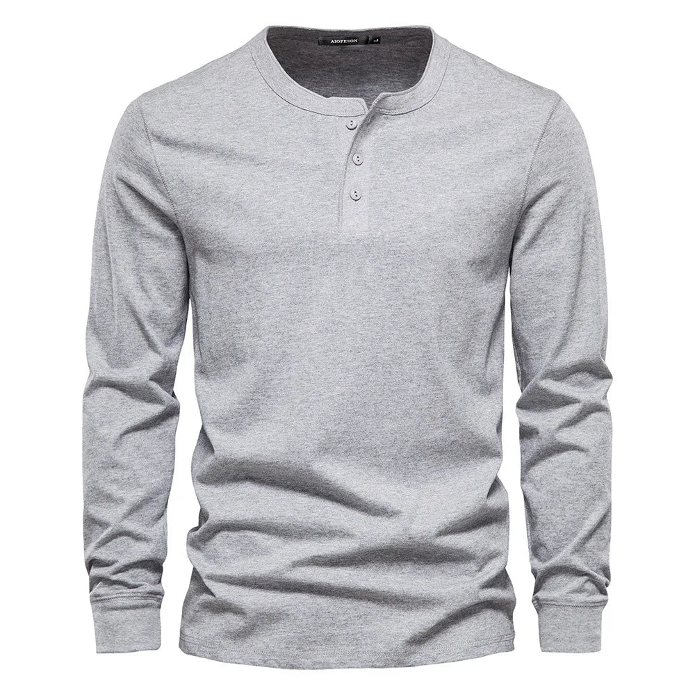 T-shirt homme à manches longues style henley col boutonné coupe régulière