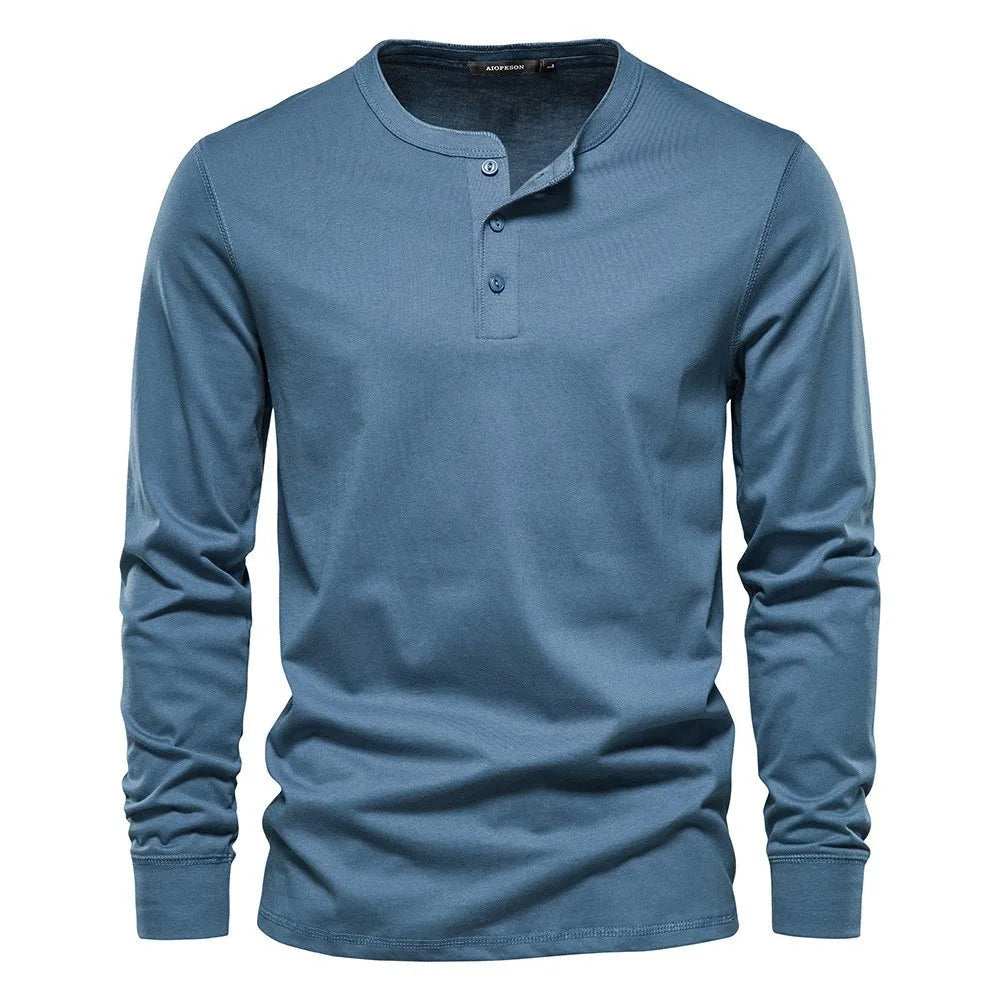 T-shirt homme à manches longues style henley col boutonné coupe régulière