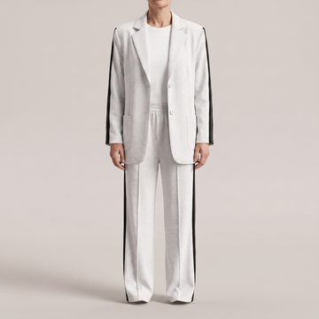 Tailleur femme deux pièces blazer et pantalon large à rayures latérales