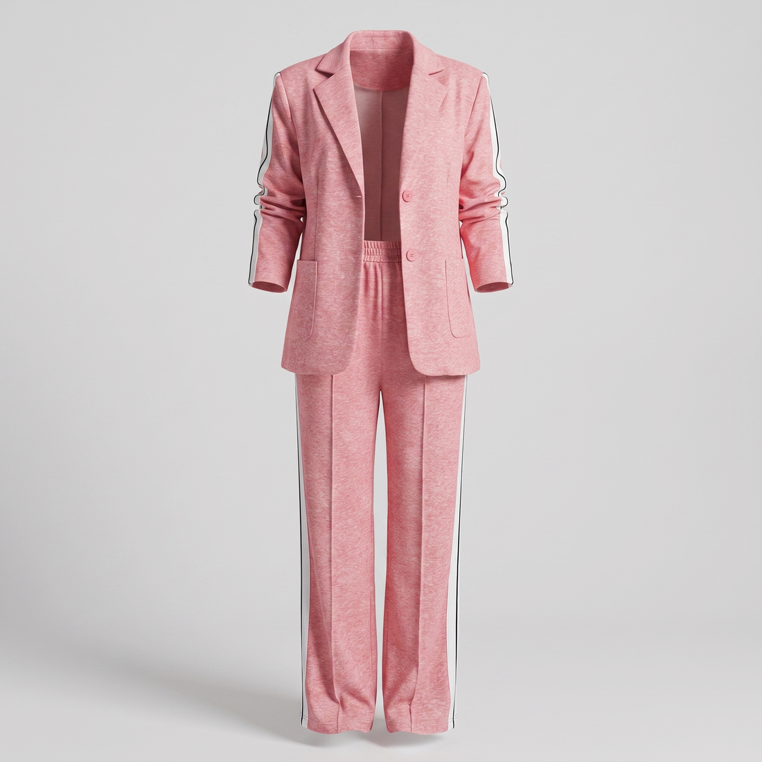 Tailleur femme deux pièces blazer et pantalon large à rayures latérales