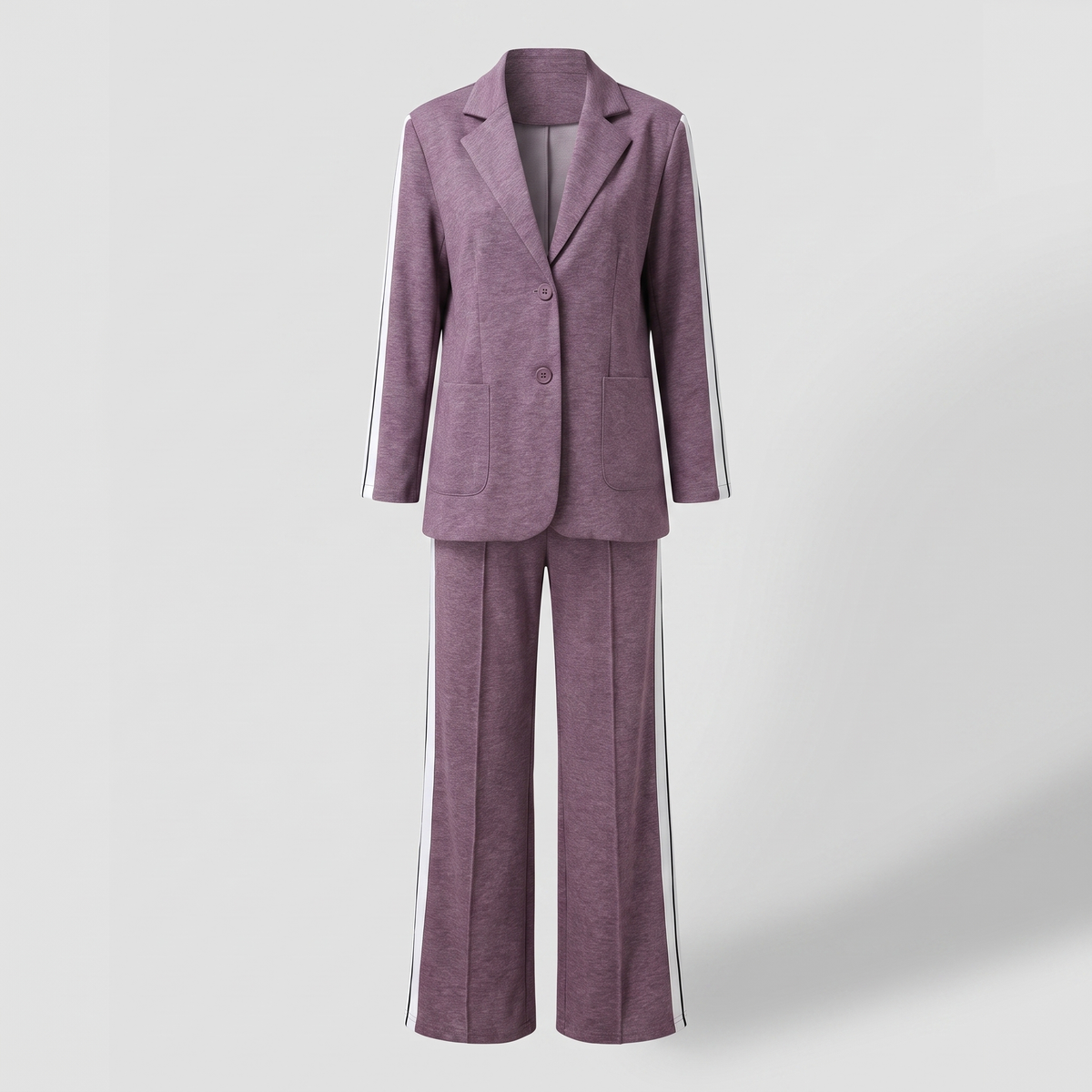 Tailleur femme deux pièces blazer et pantalon large à rayures latérales
