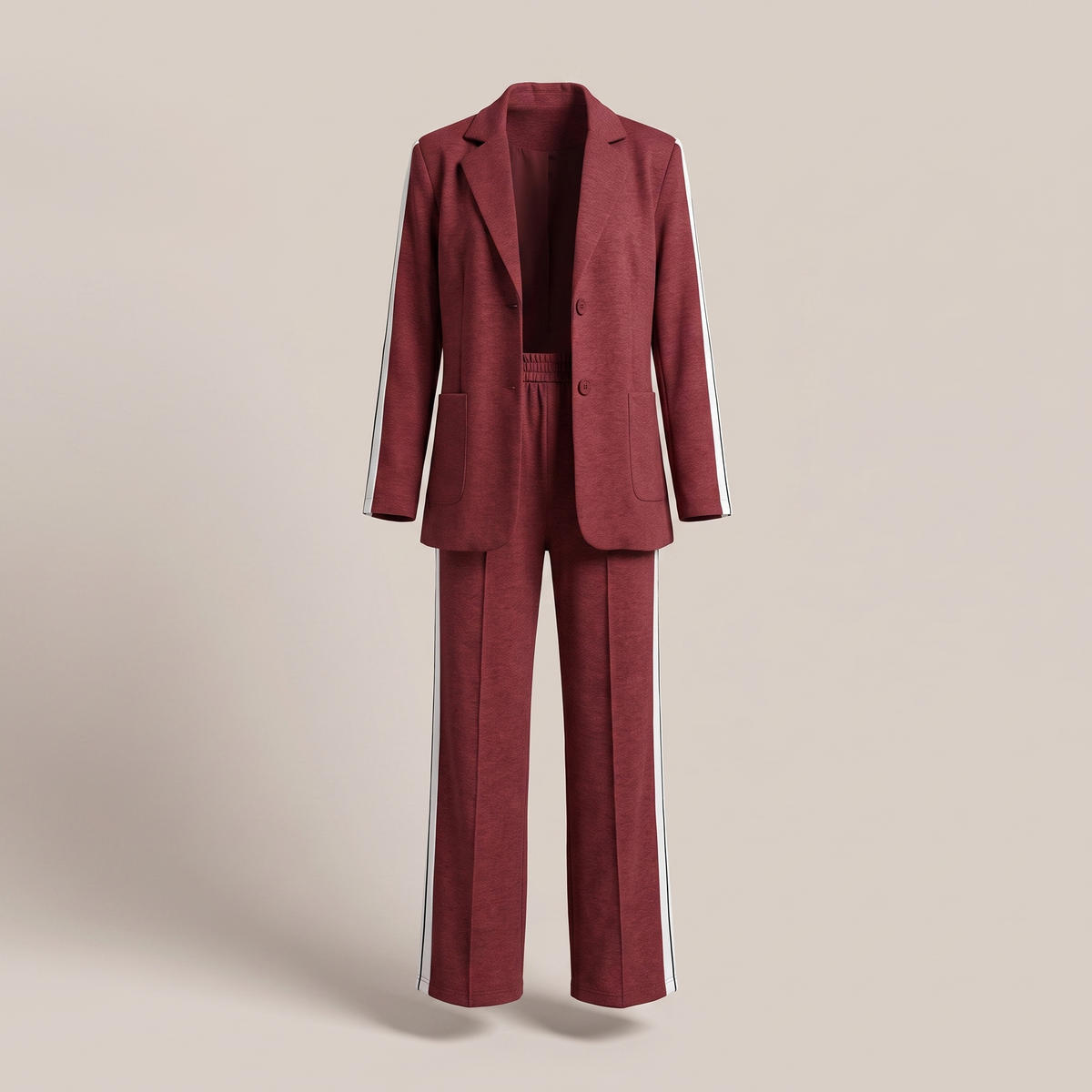 Tailleur femme deux pièces blazer et pantalon large à rayures latérales