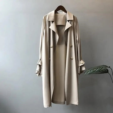 Trench femme double-breasted boutonnière ceinture poignets ajustables