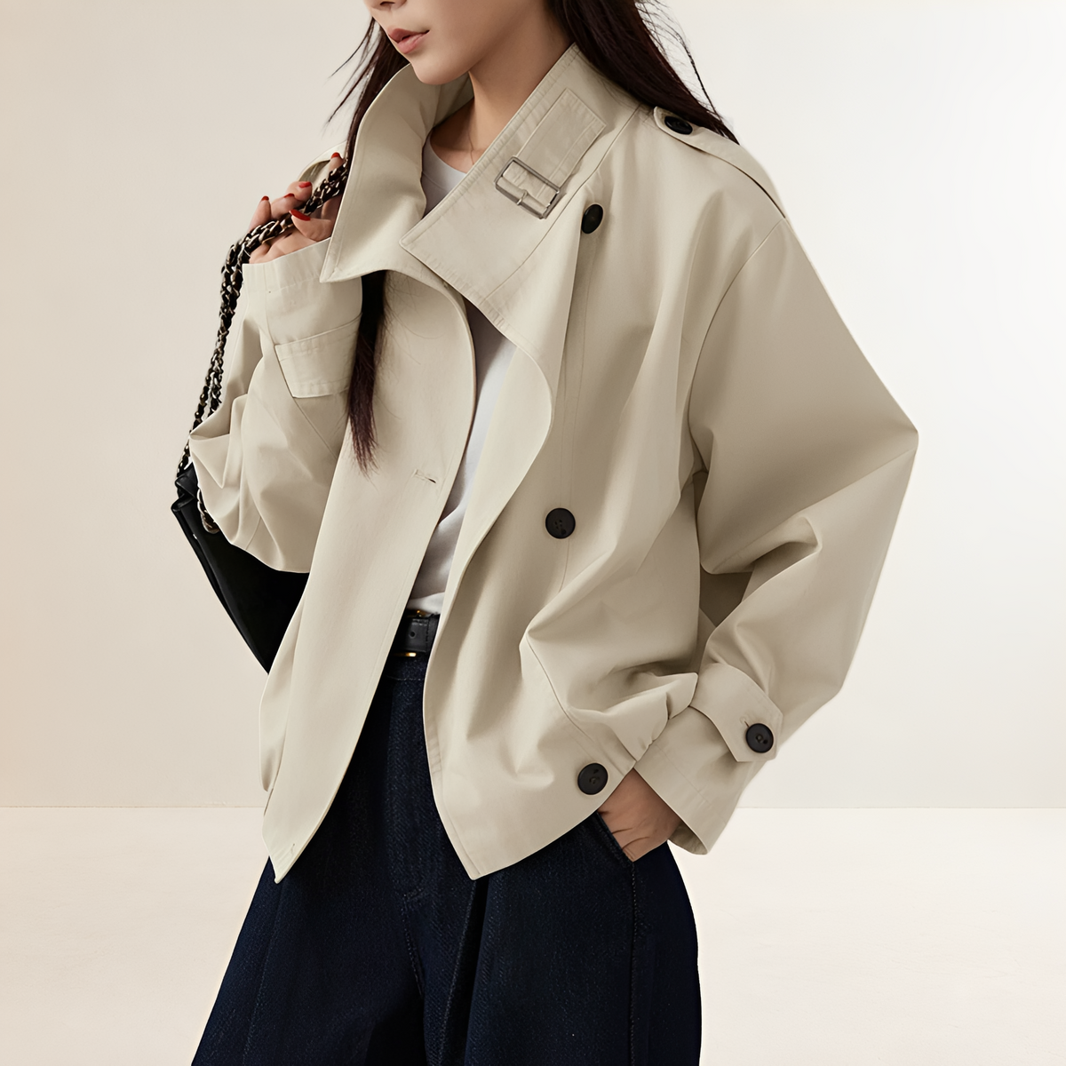 Trench femme oversize à double boutonnage manches longues