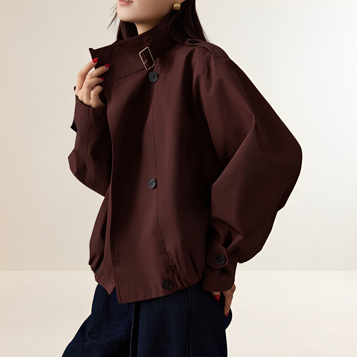 Trench femme oversize à double boutonnage manches longues