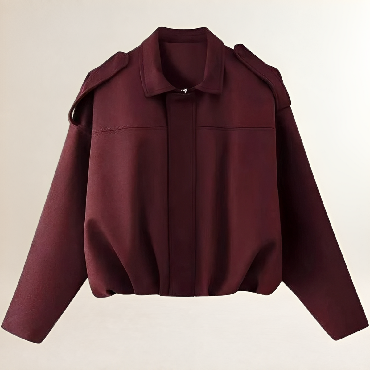 Vêtement: Veste bomber pour femmes - coupe cropboxy avec épaulettes et ourlet froncé