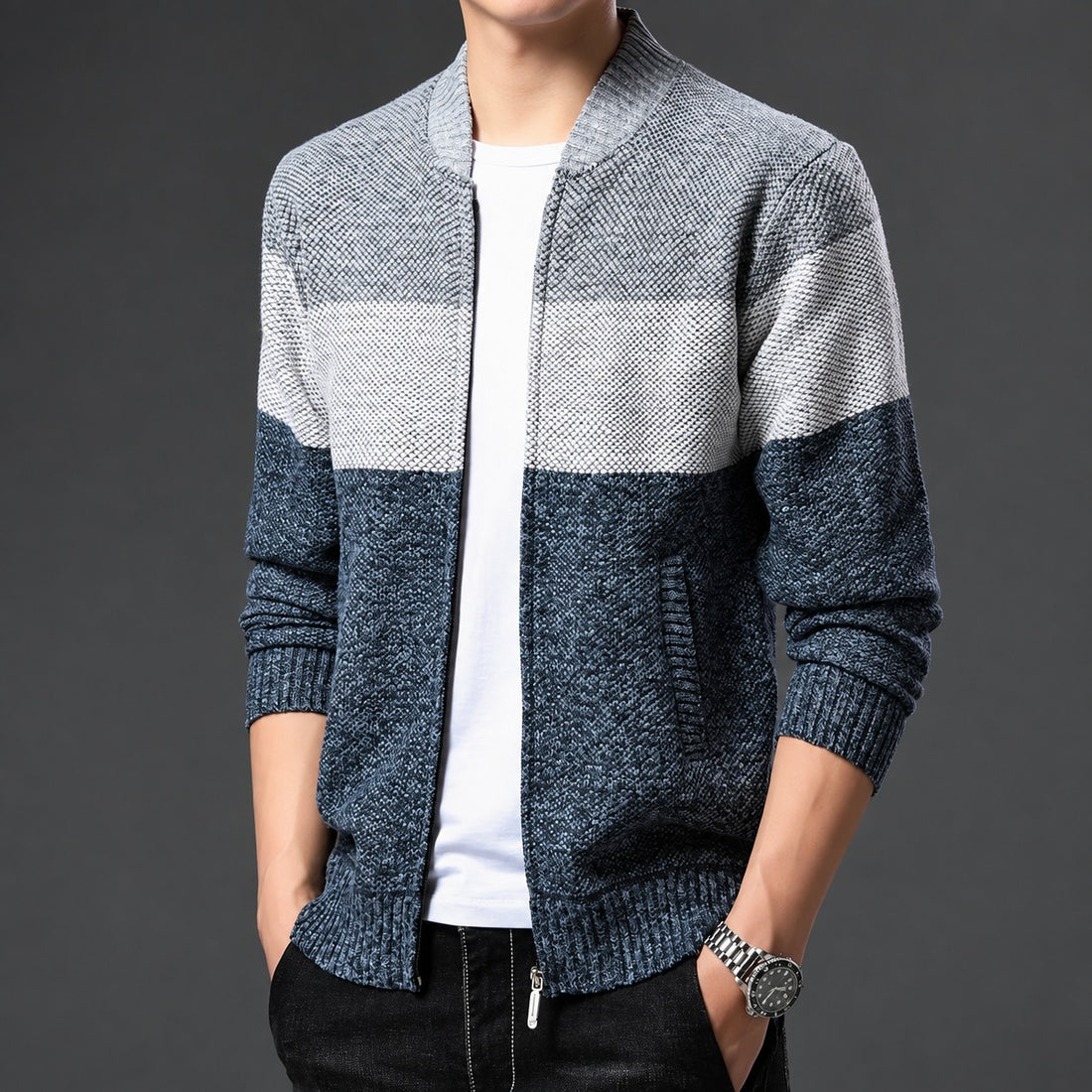 Veste bomber homme coupe régulière design color block fermeture éclair