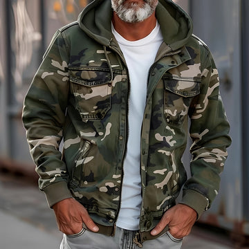 Veste camouflage homme à capuche et poches poitrine coupe décontractée