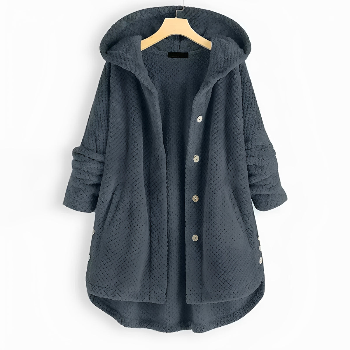 Veste à capuche pour femmes coupe ample manches longues boutons poches latérales