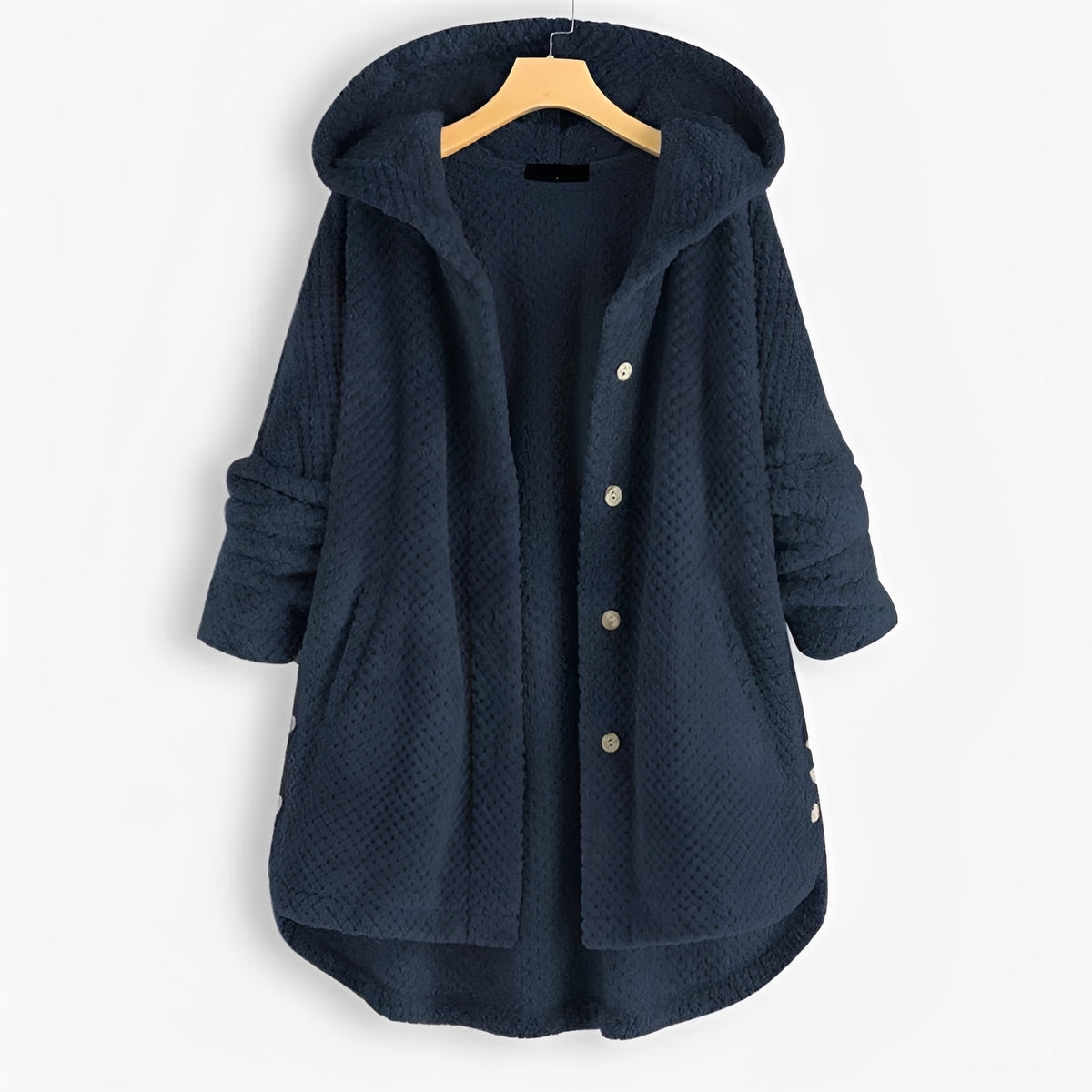 Veste à capuche pour femmes coupe ample manches longues boutons poches latérales