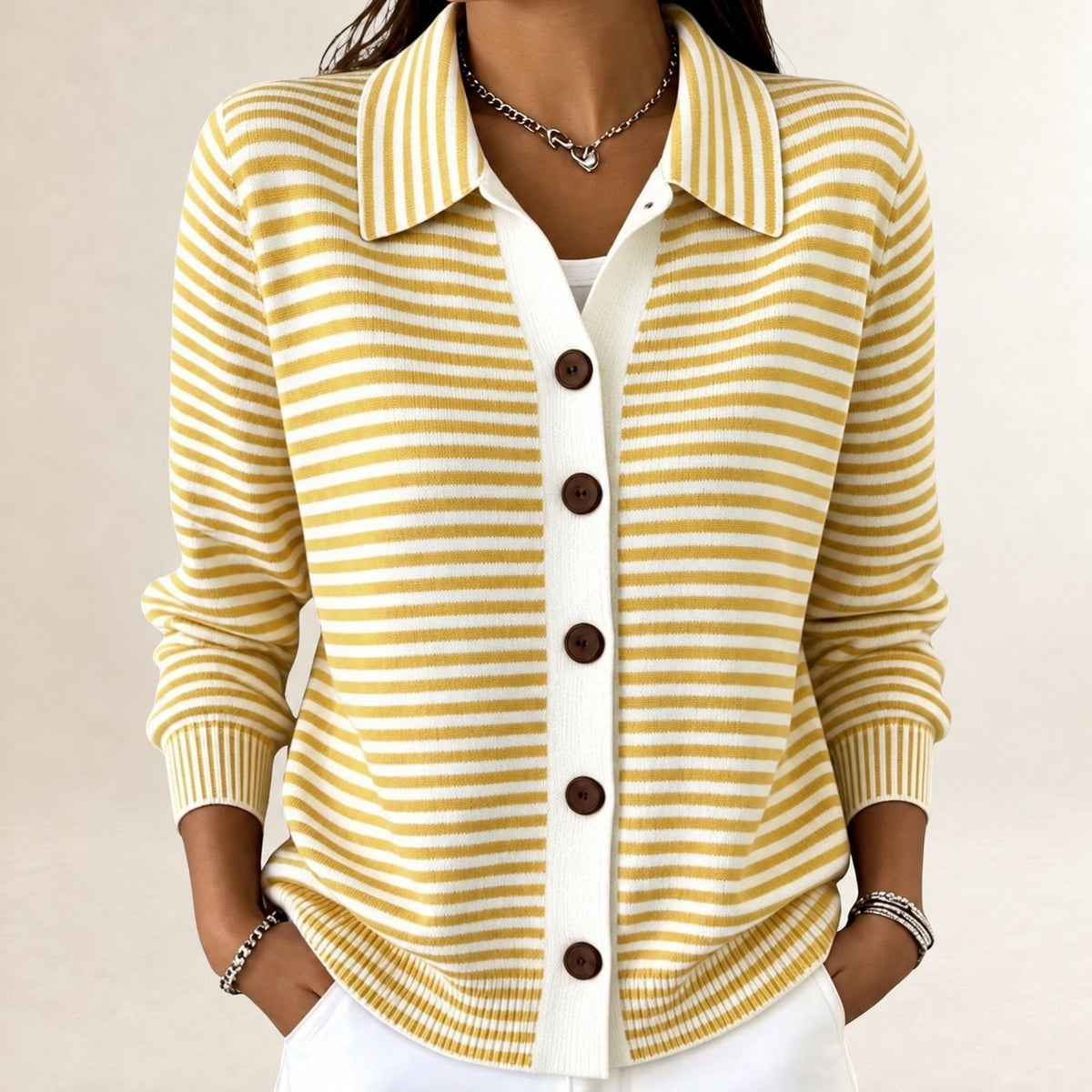 Veste/Cardigan Femmes Cardigan col chemise à rayures fines à boutons