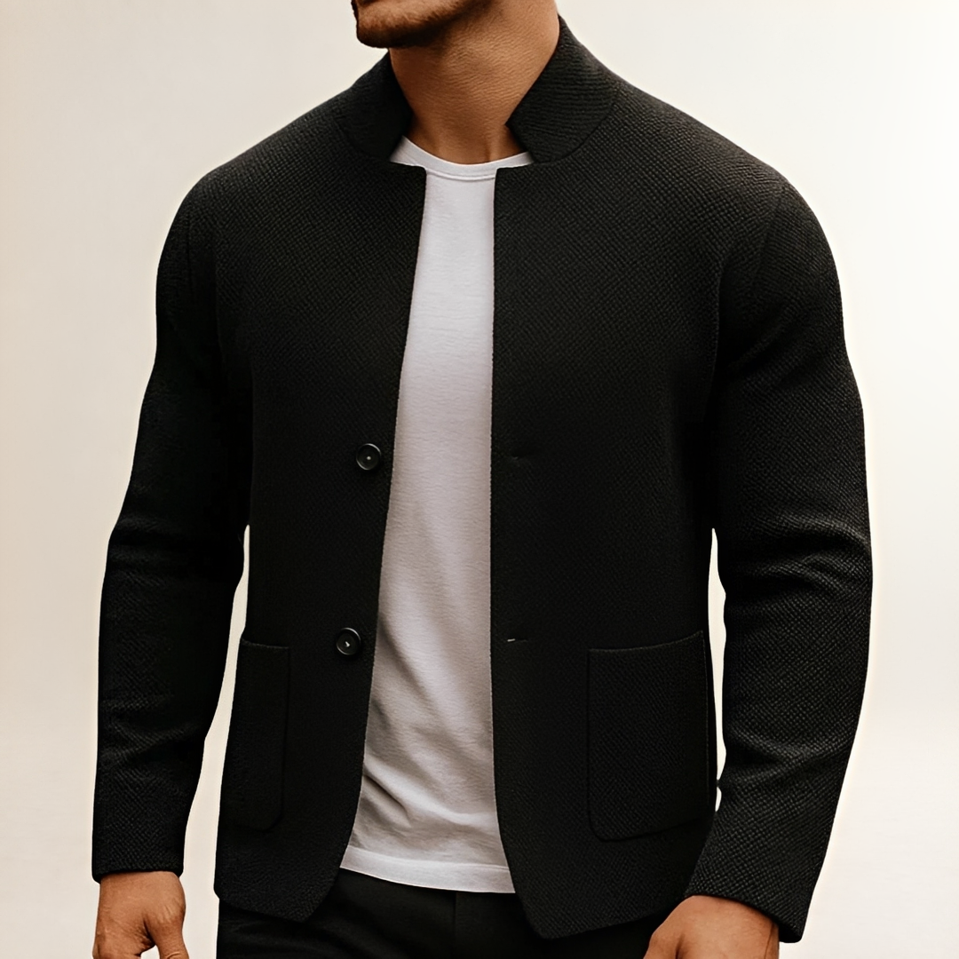 Veste cardigan homme col montant à double bouton et poches plaquées - coupe régulière