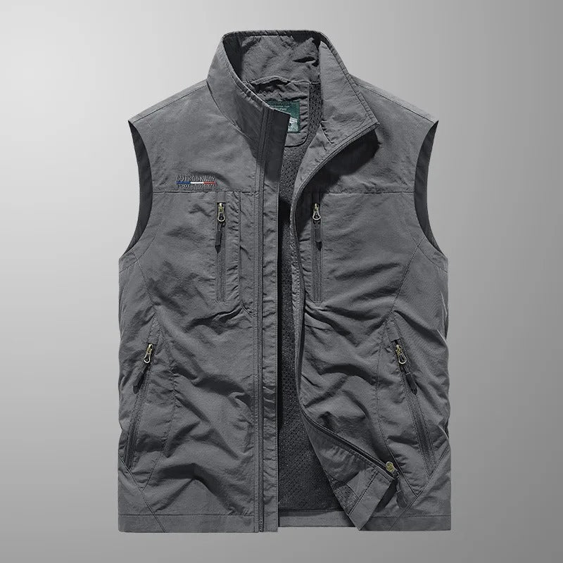 Veste cargo pour homme - Coupe décontractée, plusieurs poches, col montant