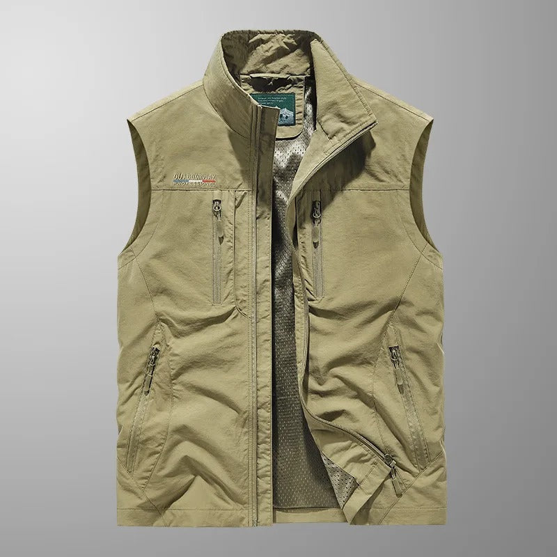 Veste cargo pour homme - Coupe décontractée, plusieurs poches, col montant