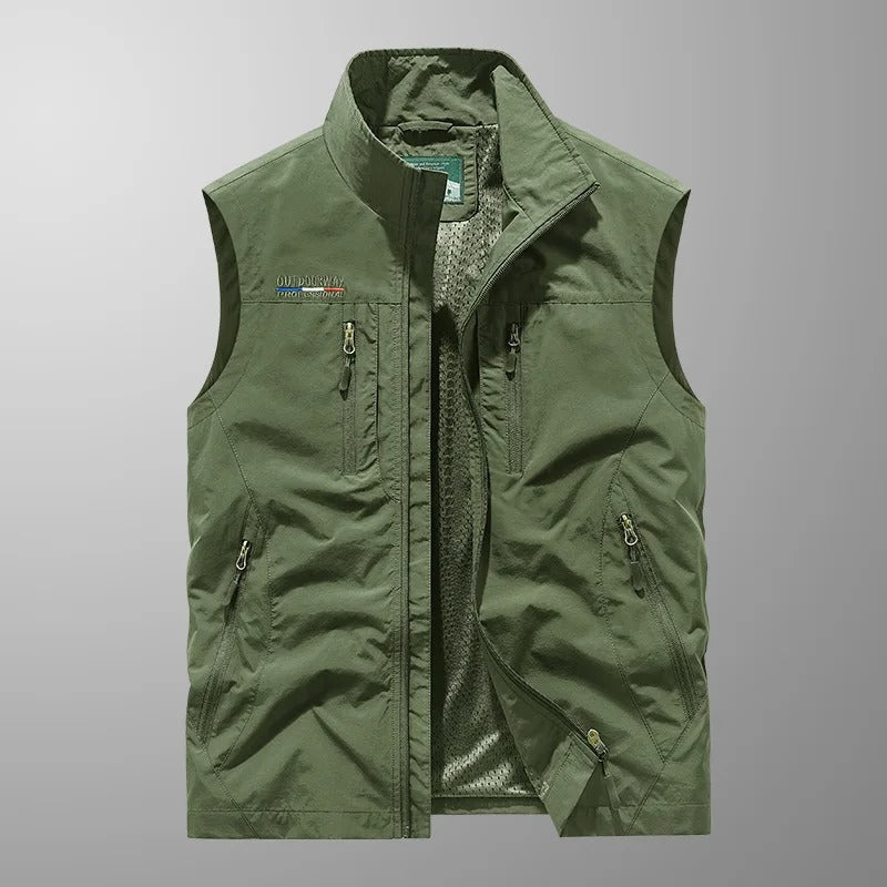 Veste cargo pour homme - Coupe décontractée, plusieurs poches, col montant