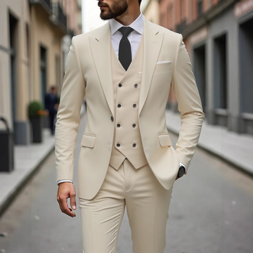 Veste/Costume Homme Smokin Three-Piece - Veste Slim-Fit deux-boutons, Gilet double-breasted et Pantalon taper