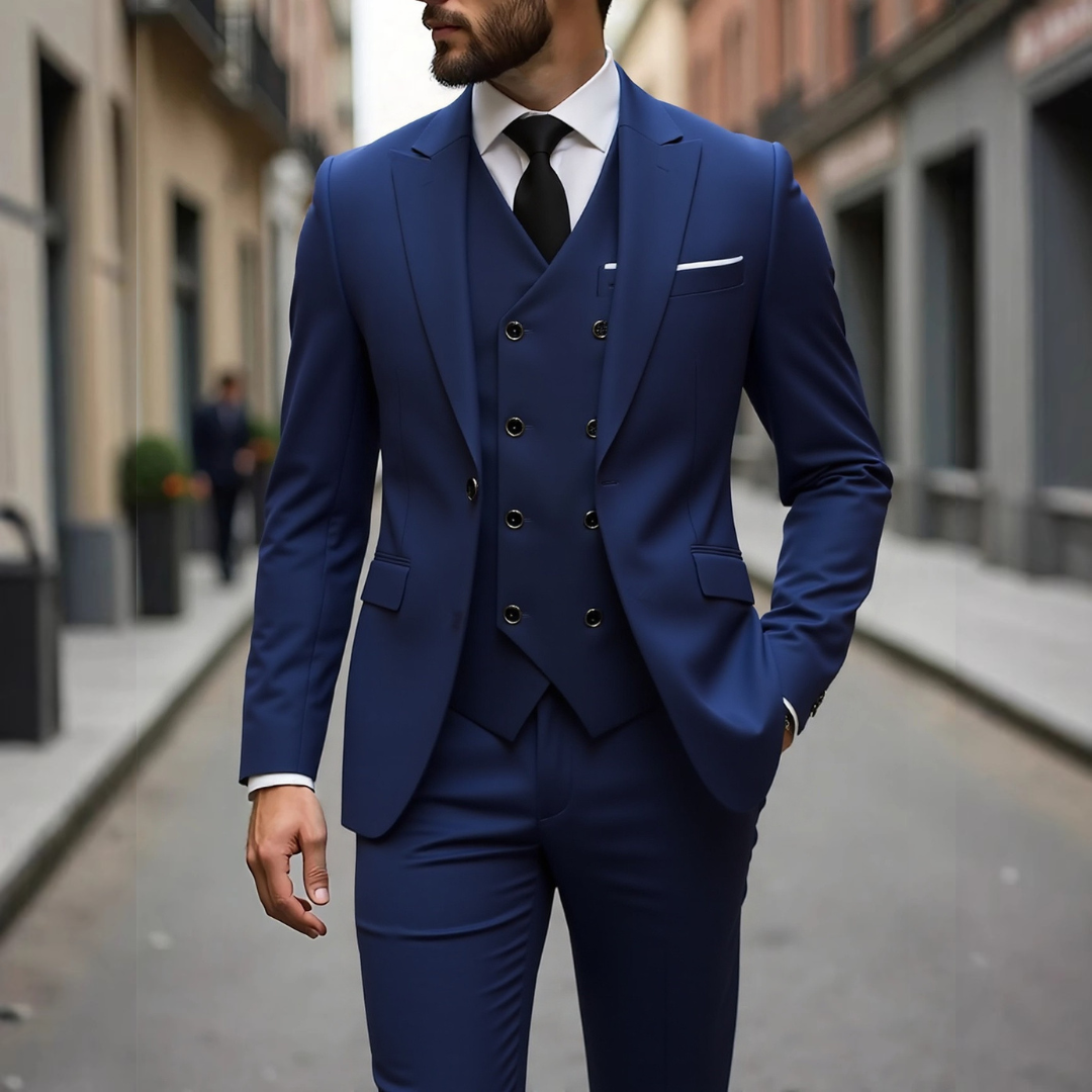 Veste/Costume Homme Smokin Three-Piece - Veste Slim-Fit deux-boutons, Gilet double-breasted et Pantalon taper