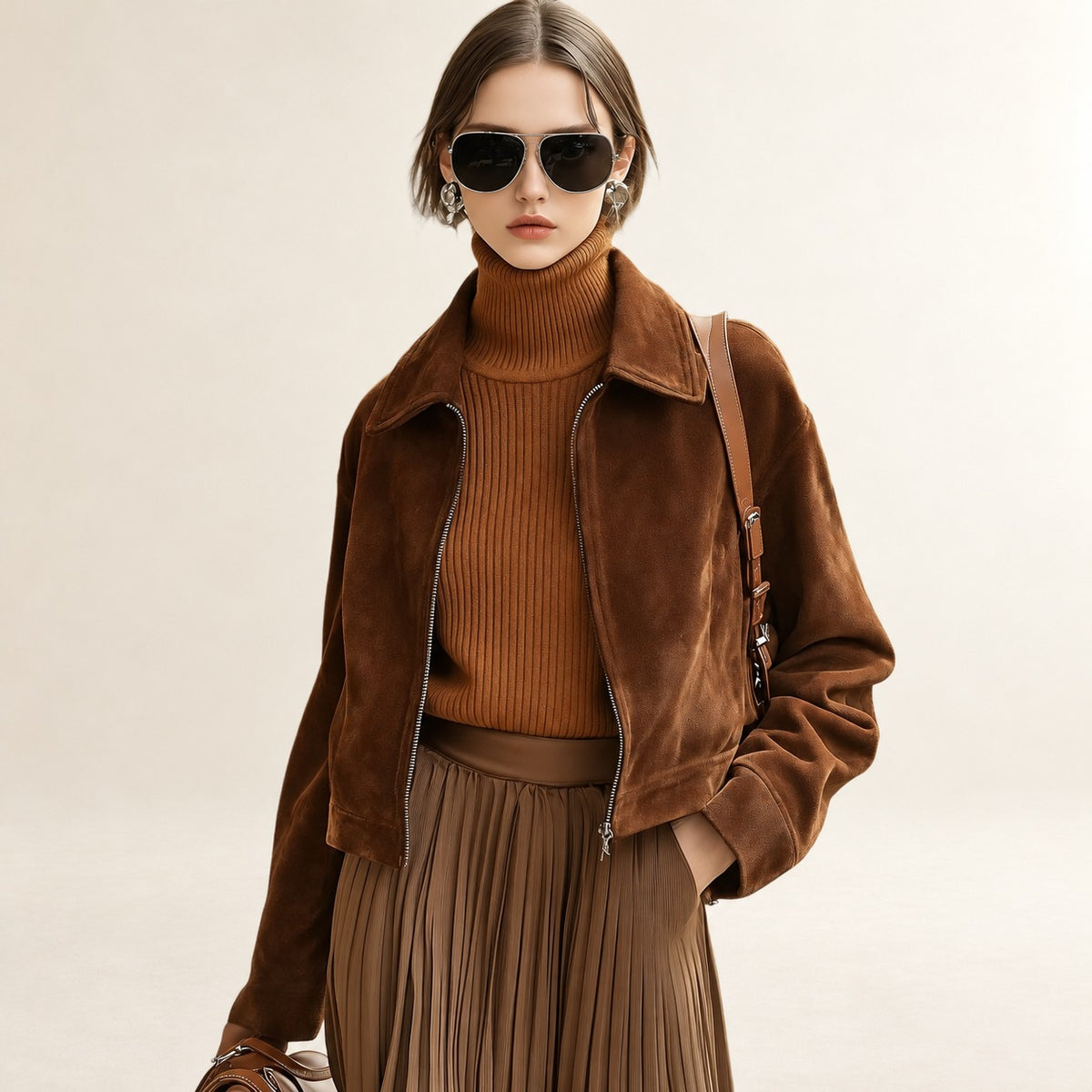 Veste courte pour femmes à fermeture éclair, poches pratiques et coupe décontractée