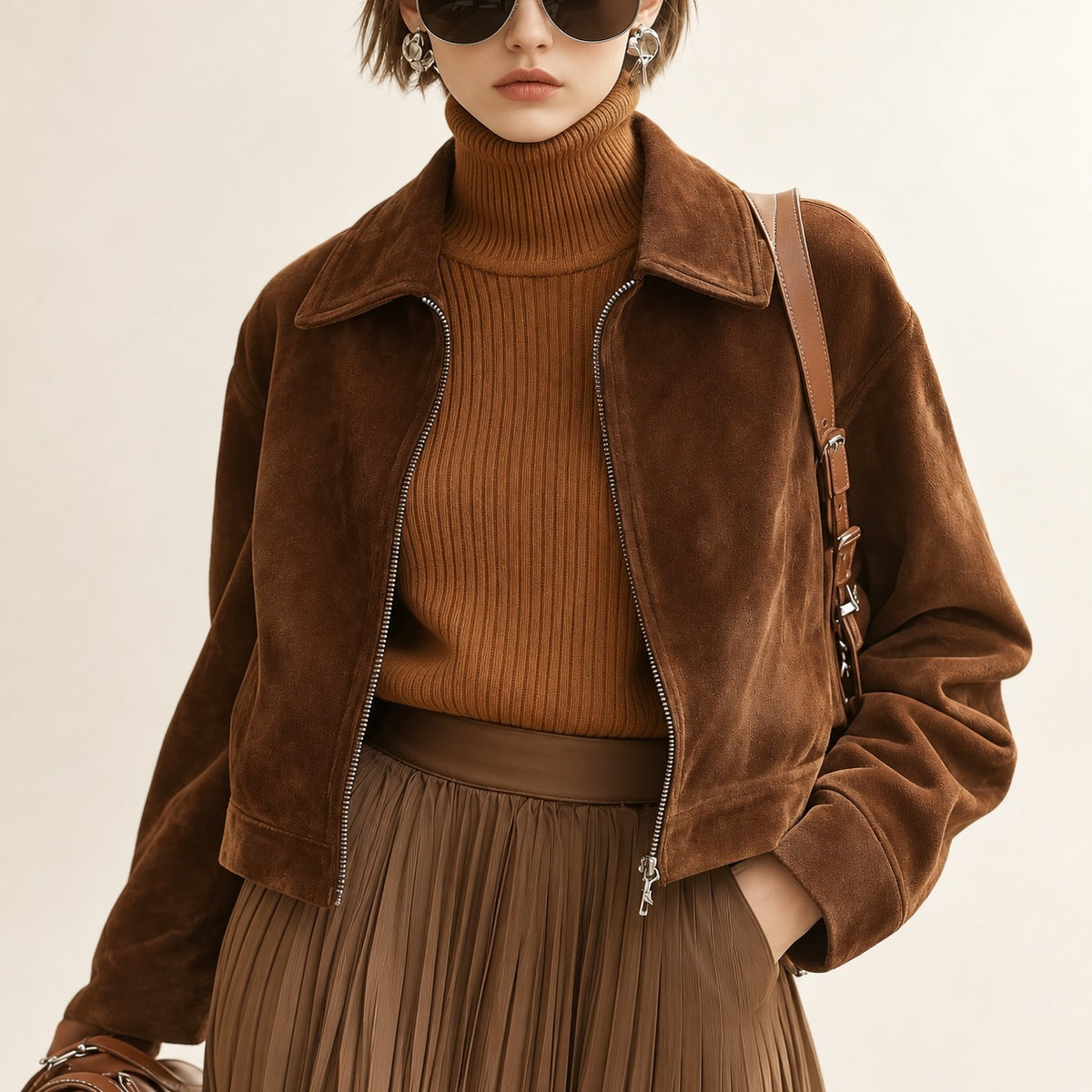 Veste courte pour femmes à fermeture éclair, poches pratiques et coupe décontractée