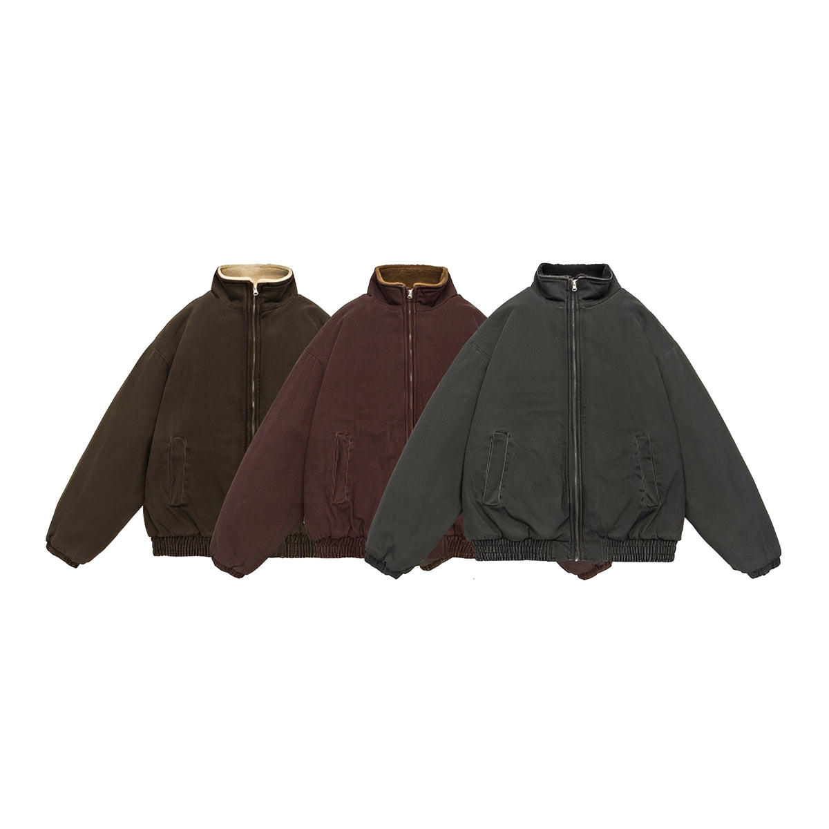 Veste décontractée pour homme - Fermeture éclair, coupe oversize, col montant