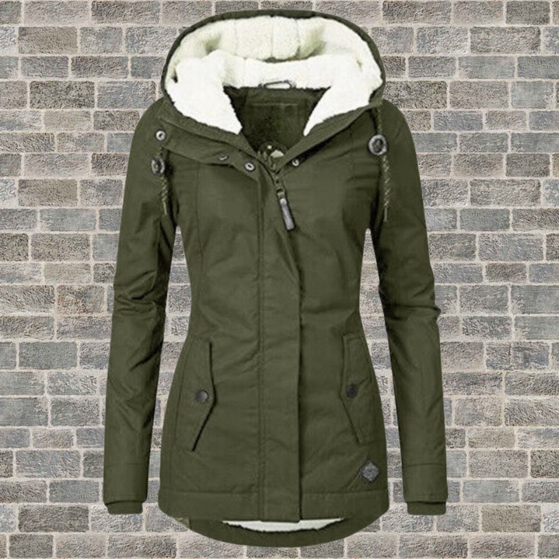 Veste d'hiver femme à capuche zippée avec poches latérales et ajustables