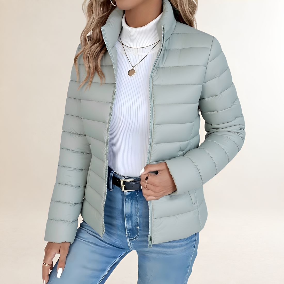 Veste de transition pour femmes zipée col montant silhouette slim rembourrée