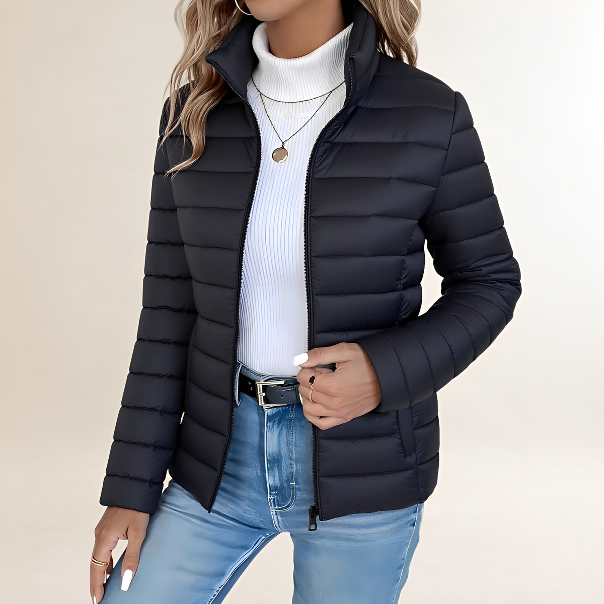 Veste de transition pour femmes zipée col montant silhouette slim rembourrée