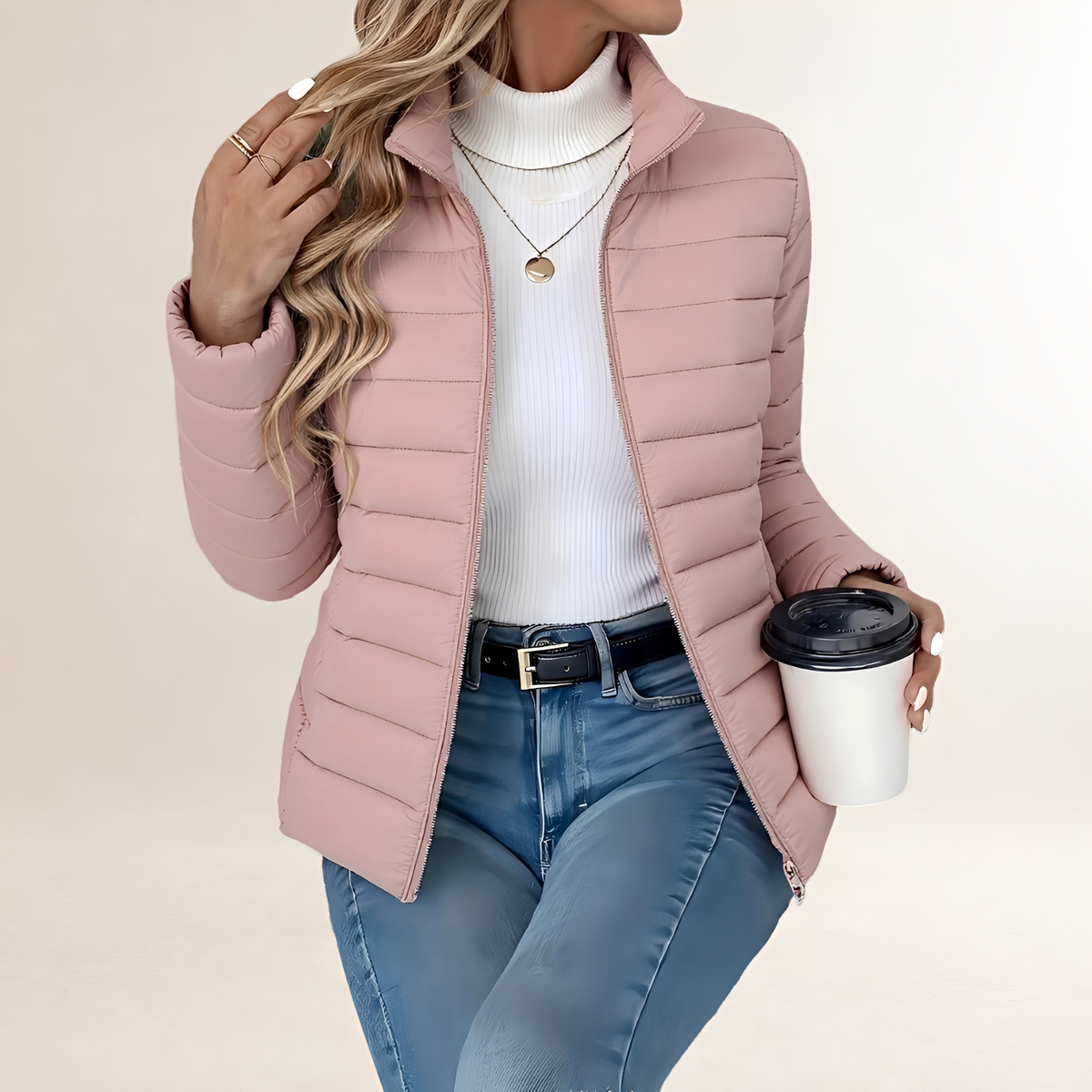 Veste de transition pour femmes zipée col montant silhouette slim rembourrée