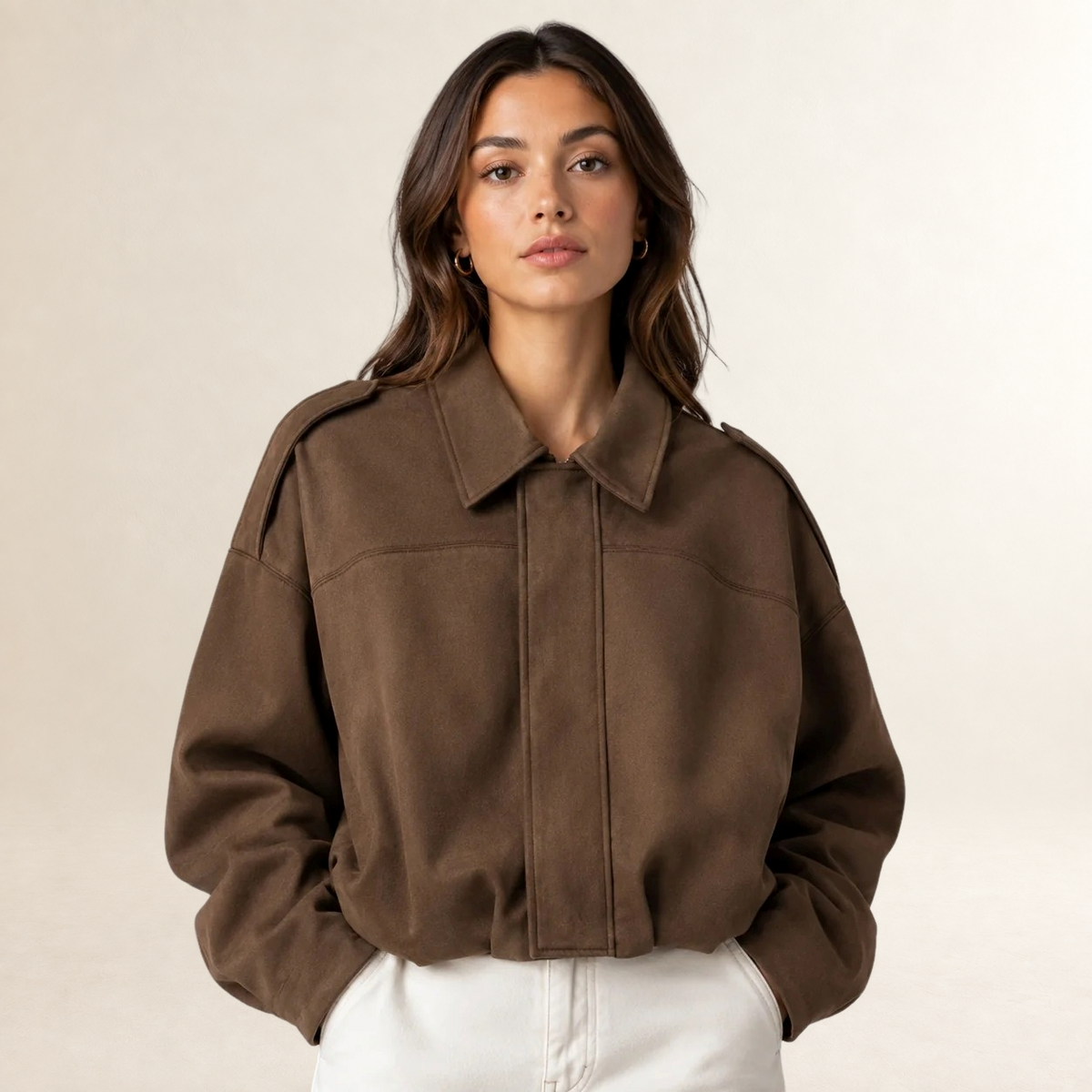 Veste femme bomber oversize à col structuré - coupe régulière