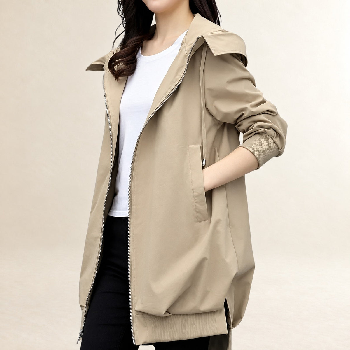 Veste femme à capuche zip devant style décontracté poches pratiques