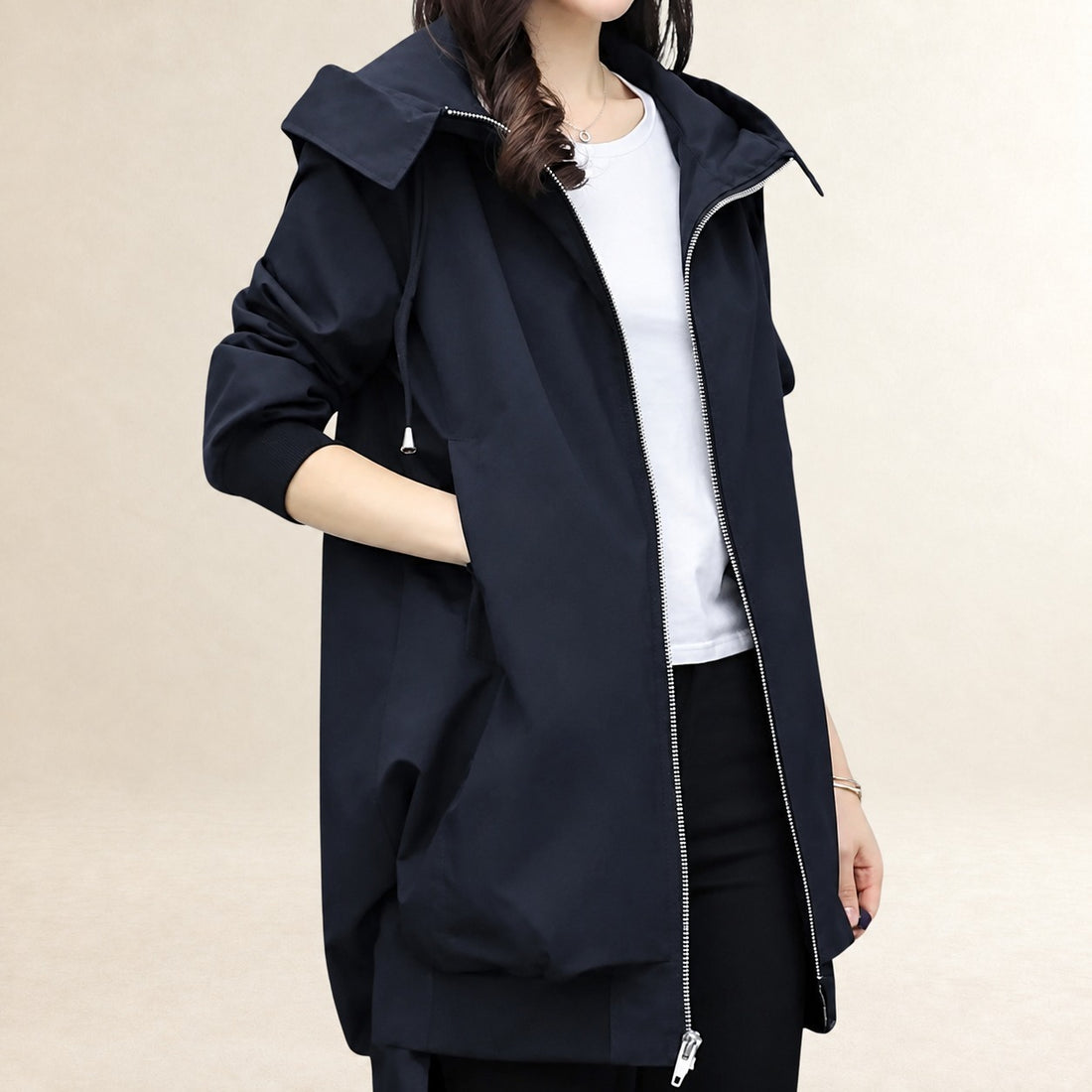 Veste femme à capuche zip devant style décontracté poches pratiques